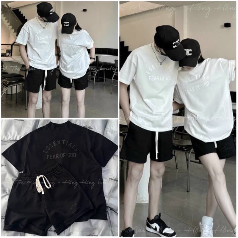 Bộ Hè Nam Nữ In Chữ ESENTIAL Cực Đẳng Cấp, CHẤT COTTON KHÔ THOÁNG MÁTAP UT